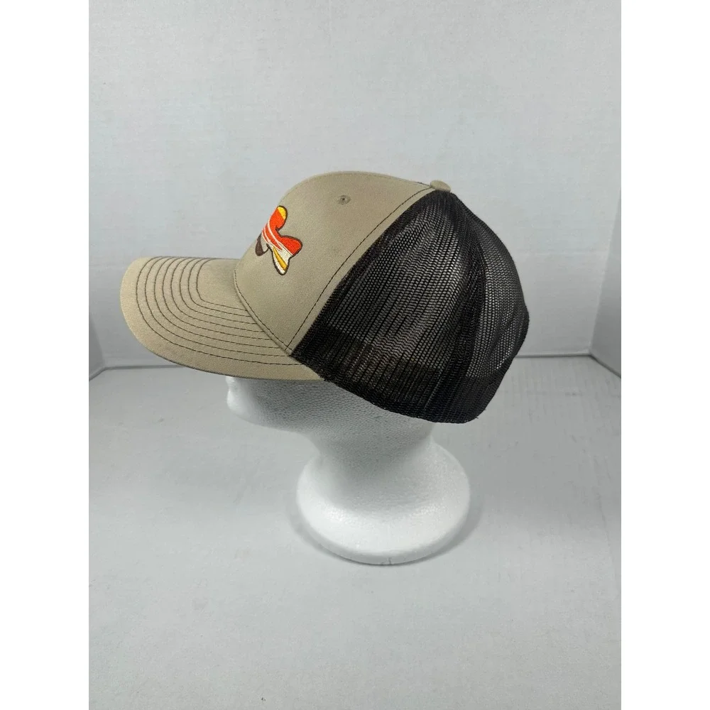 Richardson 112 Trucker Hat Tan Mesh‎ Embroidered Fish Logo Adjustable Snapback